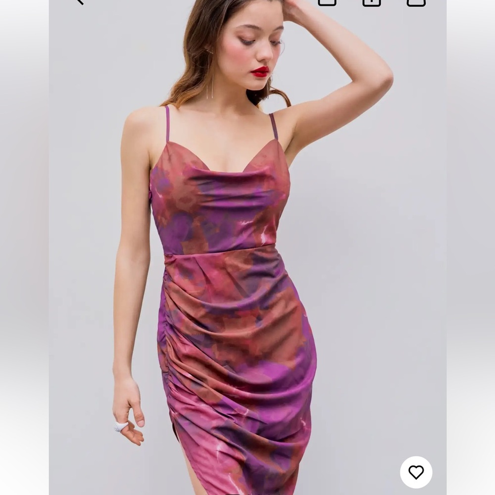 Cider Purple Sweetheart Gradient Asymmetrical Ruched Midi Dress - Large
